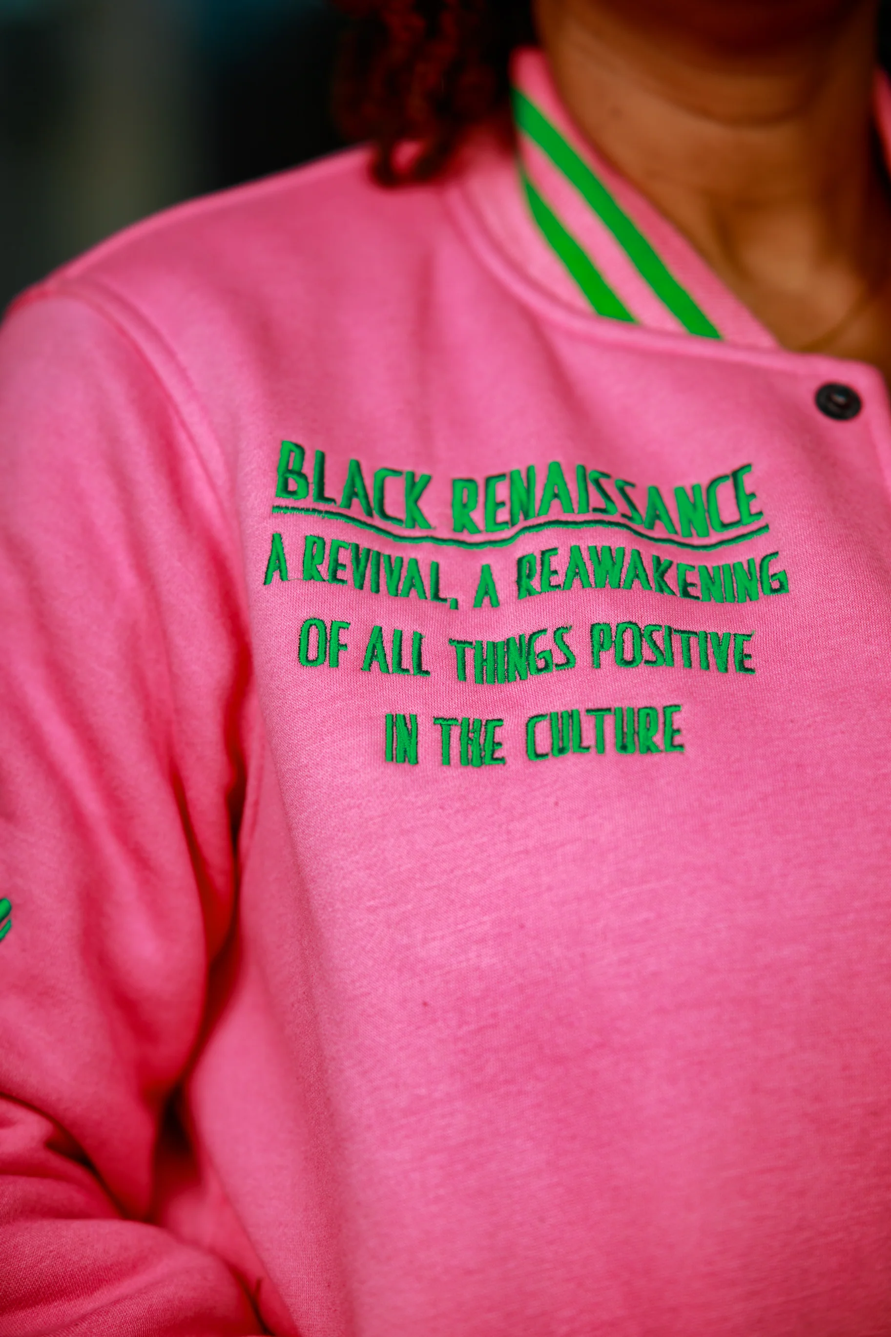 Fleece BR "LOGOS" Bomber in Pink & Green - Image 10