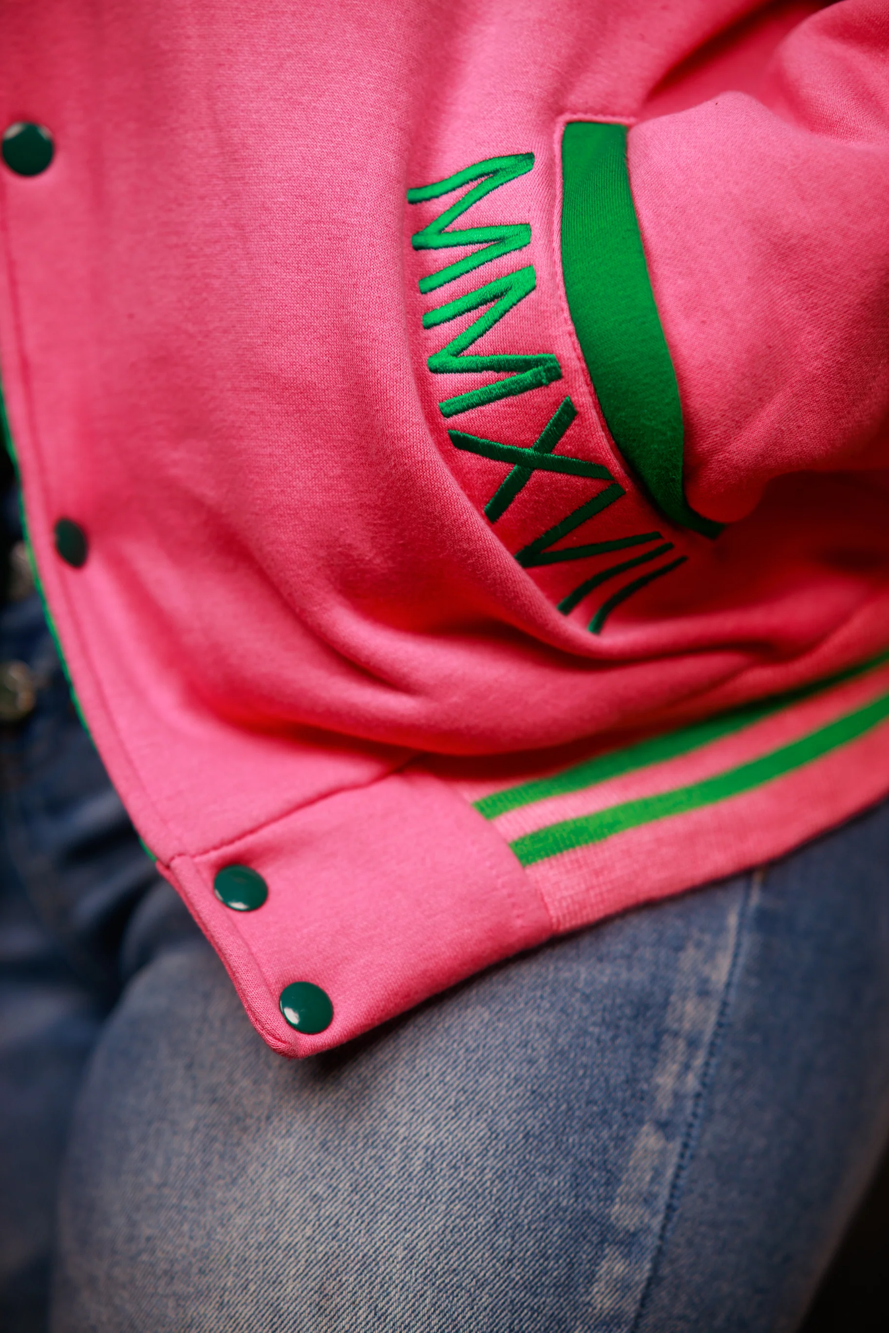 Fleece BR "LOGOS" Bomber in Pink & Green - Image 8