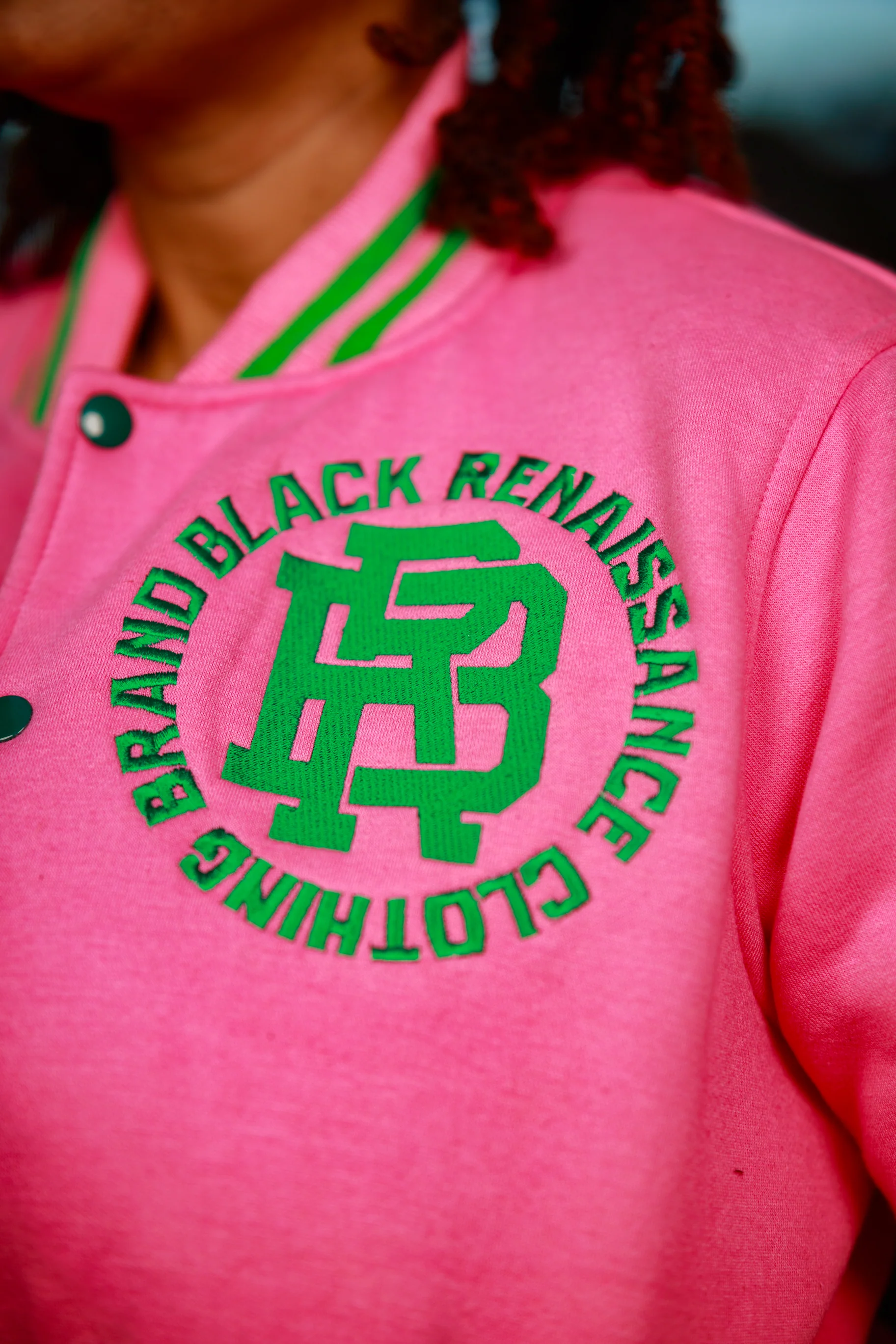 Fleece BR "LOGOS" Bomber in Pink & Green - Image 9
