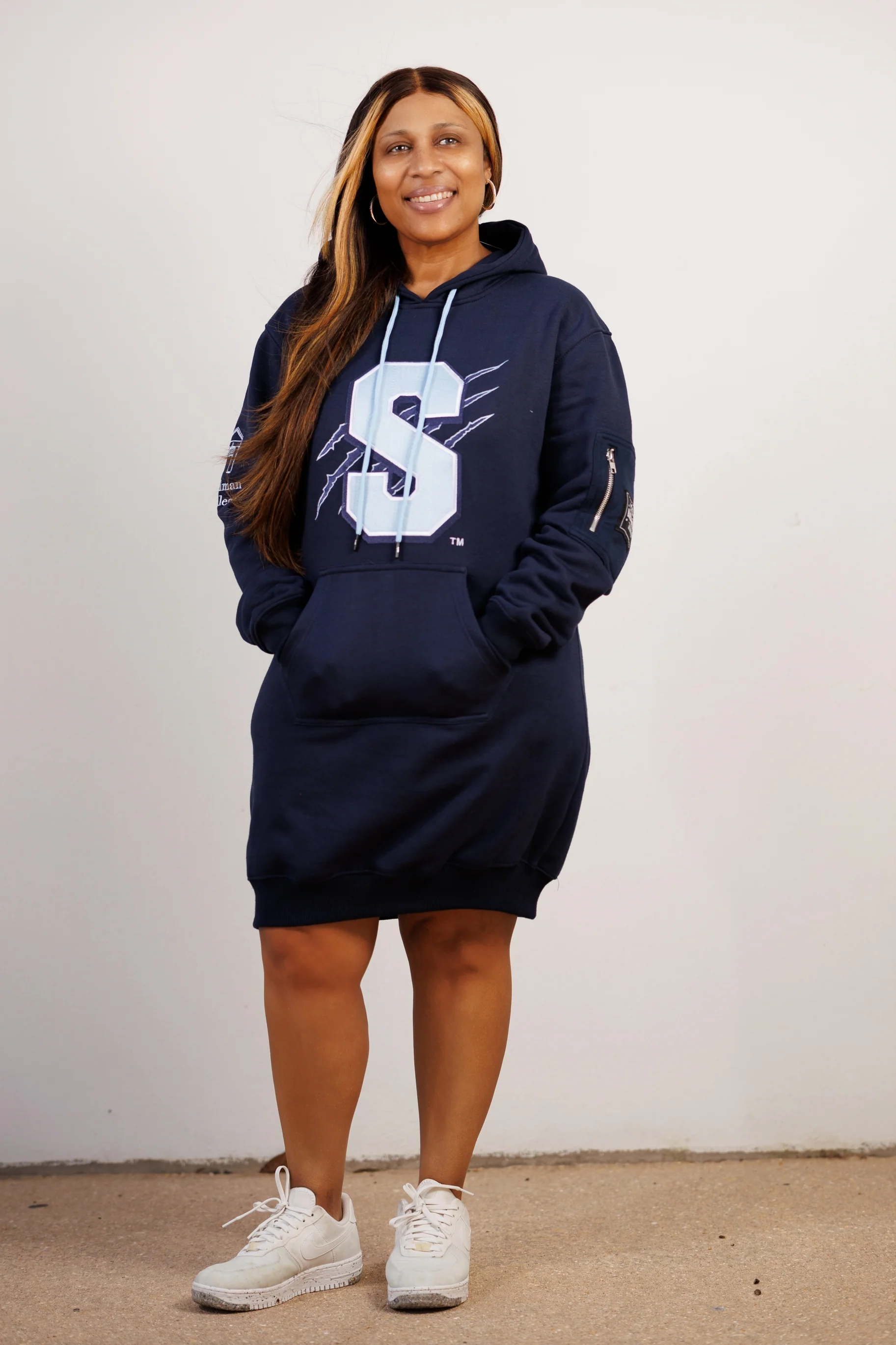 Embroidered Spelman Hoodie Dress - Image 3