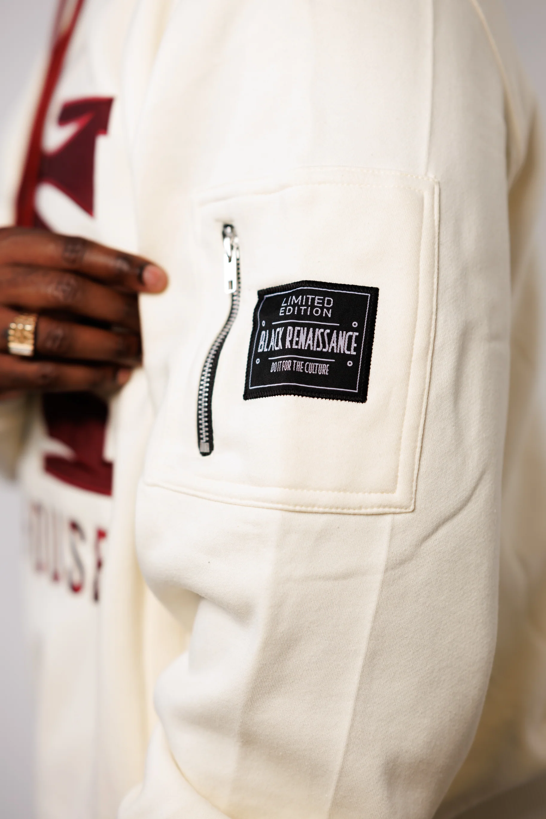 Embroidered Morehouse Hoodie in Cream - Image 3