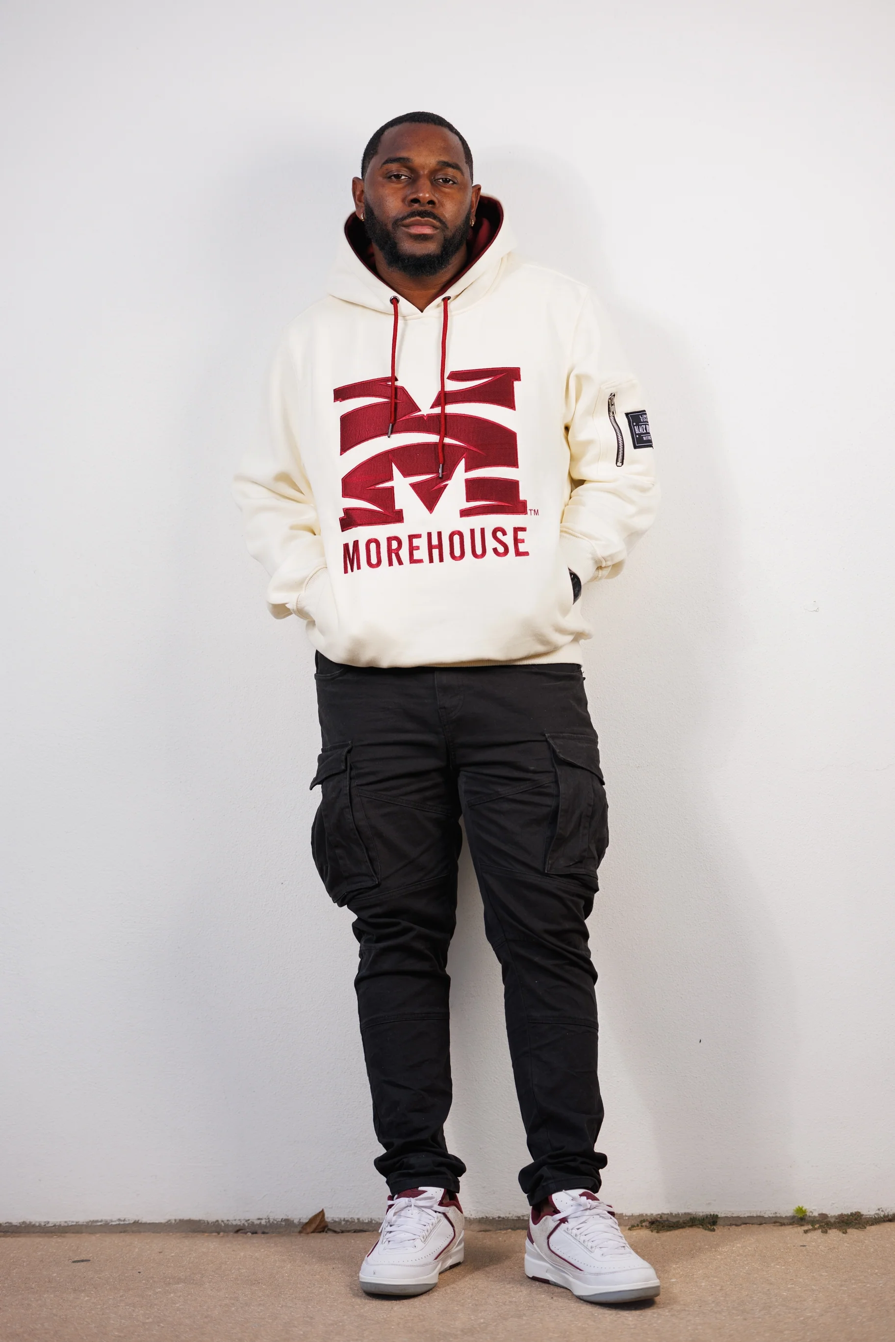 Embroidered Morehouse Hoodie in Cream - Image 5