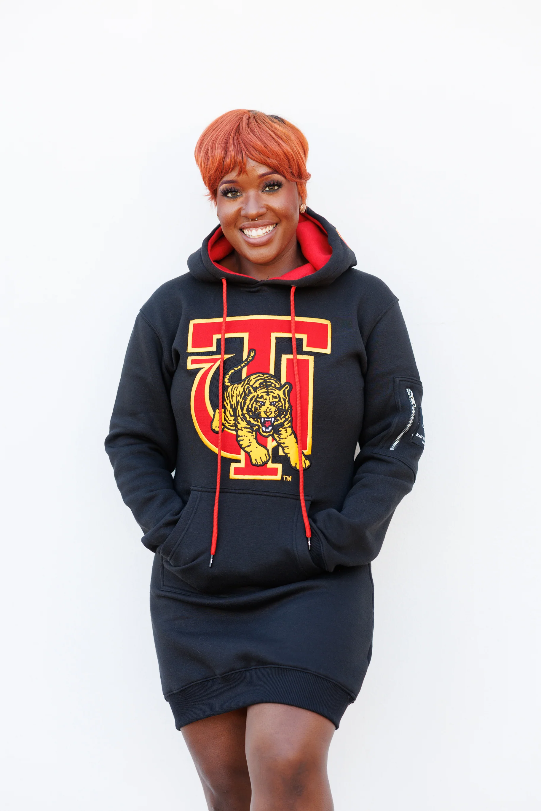 Embroidered Tuskegee Hoodie Dress in Black - Image 5
