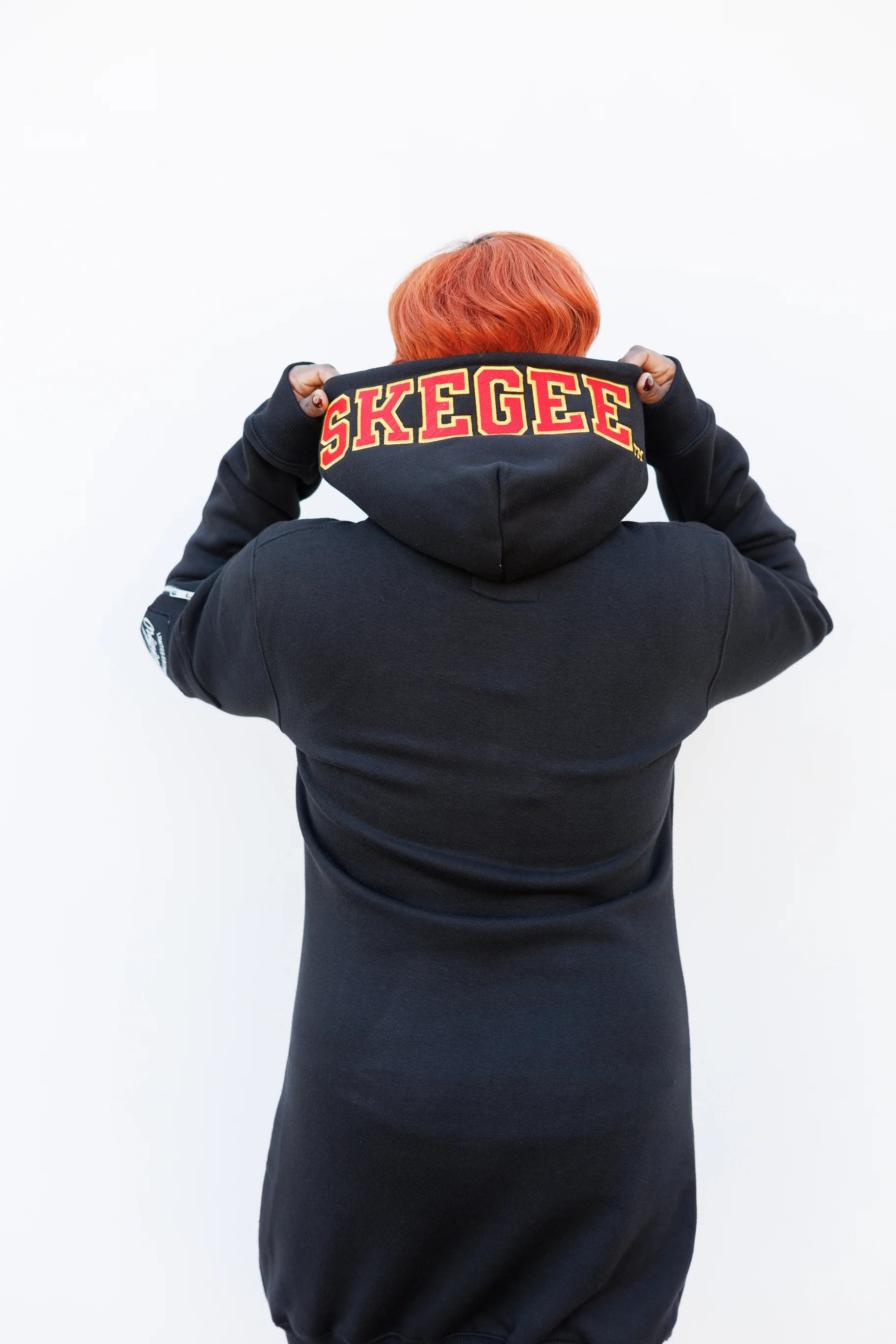 Embroidered Tuskegee Hoodie Dress in Black - Image 7